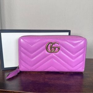 Authentic Gucci Marmont GG Supreme Long Zippy Wallet Pink